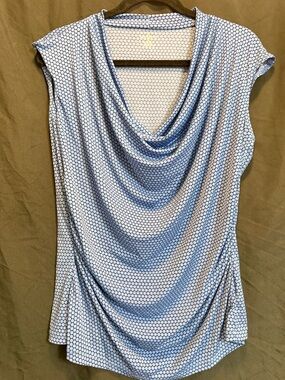 Worthington Light Blue and Black Dot-Pattern Petite Top